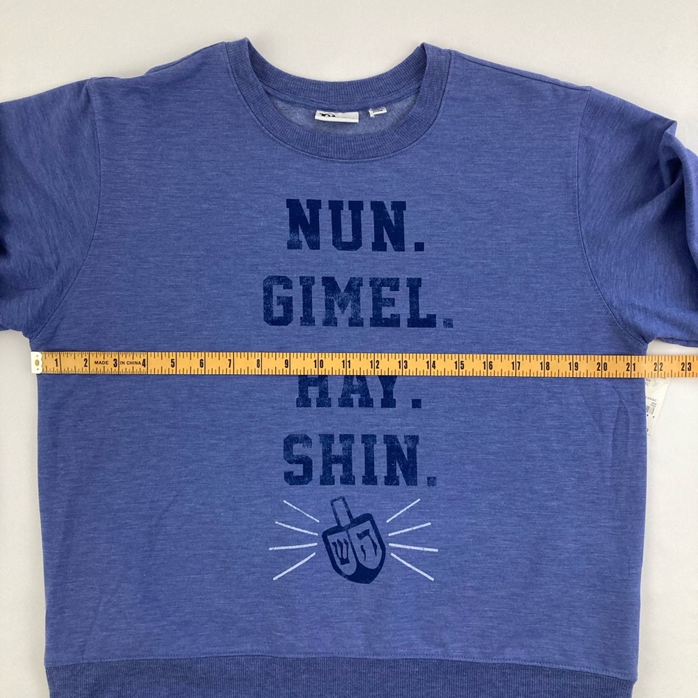 Doe Womens Blue Dreidel Holiday Hanukkah Nun Gimel Hay Shin Sweatshirt XL - Picture 8 of 10